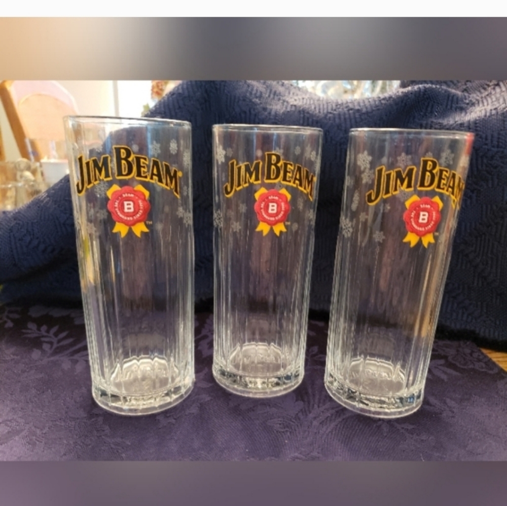 New Set of 7 JIM BEAM  SNOWFLAKES HIGHBALL GLASSES - Picture 11 of 12
